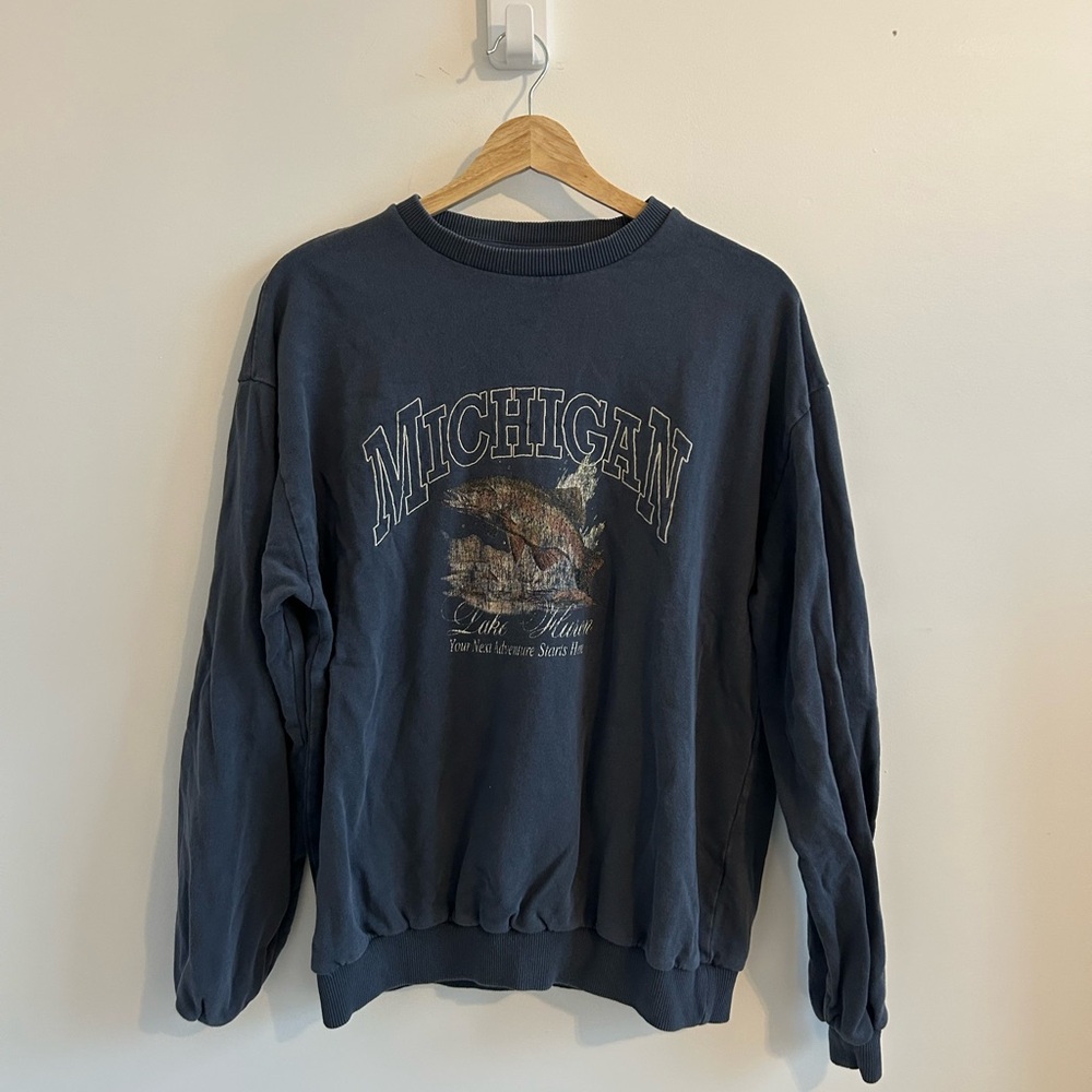 Urban Outfitters Navy Michigan Graphic Crewneck Sweatshirt